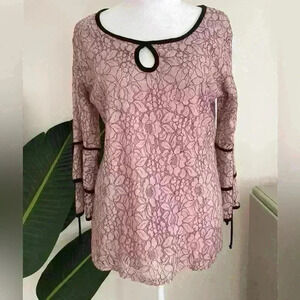 Women's Eve & Maddie Lace Overlay Top Flare Long Sleeve Size Small Y2K